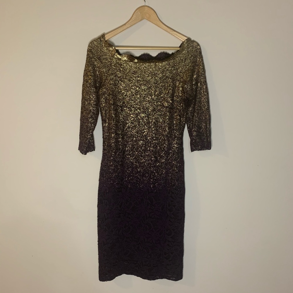 Marina Purple Gold Sparkle Lace Dress Women Formal Wedding Party Birthday Size 6